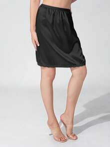 Half Slip Lace Long Underskirt Women's Satin Half Slip Split Half Slips For Under Dresses Slip - màu đen - Xem 1