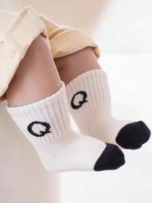 5 Pairs Of Socks For Boys And Girls Aged 0-8, In Spring, Summer, And Autumn. Baby Socks, Black And White Socks