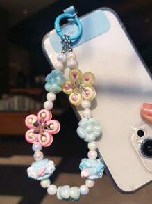 1 Stück süßer Mädchenstil Dopamin Handy Lanyard, kurze perlenbesetzte Armband-Handykette mit Clip für Frauen, Anti-Verlust