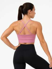Fitness Strappy Top With Crossover At The Back, Zero Transparency Cropped Lined - Rosa Oxidada - Ver 1