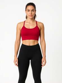 Fitness Strappy Top With Crossover At The Back, Zero Transparency Cropped Lined - Rojo - Ver 2