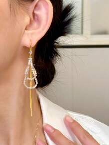 1 par de pendientes de estilo europeo y americano clásico, elegantes, de doble capa con borlas en forma de gota de agua, diseño minimalista y sofisticado para estilizar el rostro