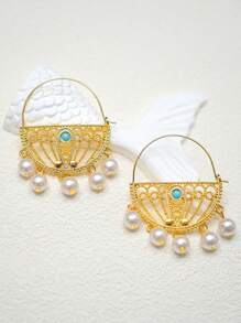 Orecchini eleganti a mezza luna per donne, con design con perle, ispirato alla moda del Medio Oriente