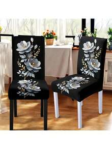 1/4/5/6/7pcs Fashionable Simple European And American Style Printed Chair Covers / Chair Cover Set, Suitable For Indoor Home Restaurant, Hotel Modern Daily Decoration. Tablecloth Suitable For Square Tables, Elastic Chair Covers Can Be Washed - YT-072 - View 17