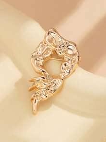 1pc Creative Japanese-Style Minimalist Geometric Circular Brooch, Asymmetrical Liquid Lava Flower Brooch - Hollow Pockmarked Surface - View 8