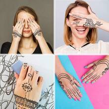 Henna Tattoo Stencil Kit 18 Sheets 97 PCS Glitter Airbrush Flower Stencils For Body Art Face Painting Mehndi Designs Women And Girls Arabian Realistic Temporary Tattoos - black1 - View 2