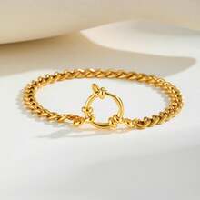 1pc Stainless Steel Bubble Clasp NK Chain Round Snake Beaded Bracelet For Women, Fashionable Jewelry, Summer - Yellow - View 6