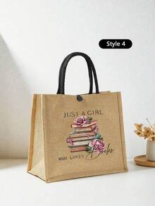 “爱书女孩”字母亚麻手提袋，趣味字母图案元素礼物，姐妹礼物，圣诞节收纳袋，女士大容量亚麻手提袋，毕业礼物，字母印花时尚教师手提袋，送给朋友和闺蜜的学校礼物，感恩节礼物，送给老师的礼物，送给妈妈、阿姨的礼物，适合个人旅行化妆品、购物袋，大容量收纳，海滩度假，选购趣味礼物，送给老师的礼物，最佳教师节礼物，教师节礼物 - 卡其色 - 查看 9