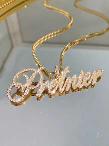 Collar con nombre con diamantes brillantes, collar con nombre de cristal, collar personalizado, collar con texto de nombre, joyería congelada, regalo para mujer, regalo para dama de honor, nombre personalizable de estilo sencillo para uso diario, productos que incluyen caja de regalo, regalo del Día de San Valentín, regalo de cumpleaños, regalo del Día de la Madre, regalo diario