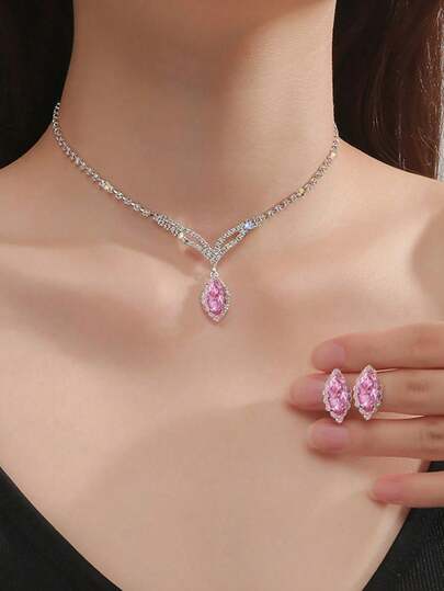 1 套锆石和流苏项链和耳环，新娘婚礼首饰套装