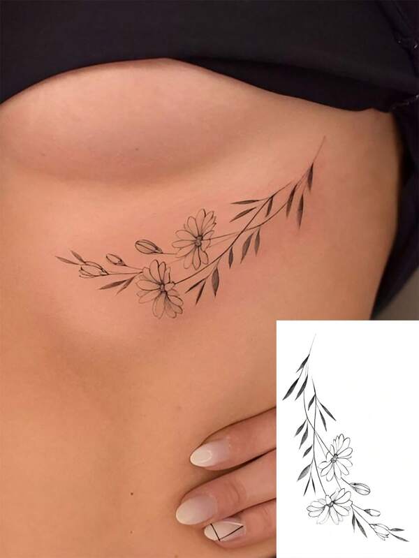 1 Bogen wasserfeste temporäre Tattoos, PVC grünes Blattranken- und Blumenmuster, Design, wasserfest, schweiß fest, geeignet für Menschen
