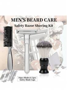 Adjustable Safety Razor Shaving Kit - Including 10pcs Double Edge Blades & 2pcs Safety Blade Caps, Shaving Brush & Razor Cleaning Brush, Shaver Holder, Smooth And Close Shave - 7 In 1 Shaver Set, Perfect Gift For Father Day & Boyfriend