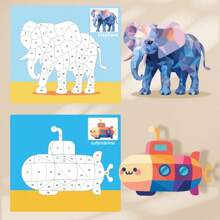 Libro de Pegatinas Puzzle 3D para Niños, Juguete Creativo de Manualidades con Pegatinas, Patrón de Animales/Tráfico, Entrenamiento de Pensamiento Lógico, Juego Interactivo Padres-Hijos, Apto para Niños y Niñas de 3-5 Años