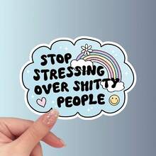 励志乙烯基贴纸 - “别再为人烦恼” - 心理健康与自我护理激励贴花，适用于笔记本电脑、水瓶、日记本 - 有趣的汽车配件学校用品，返校