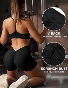 Women's High Waist Sexy V Back Yoga Shorts For Tummy Control Fitness Athletic Workout Running Shorts Sport Butt Scrunch Booty Yoga Shorts Buttery Soft Tummy Control Gym Shorts For Workout Sport Running Biking - 黑色 - 查看 4