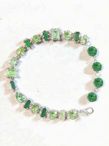 1 pieza Pulsera verde dulce para mujer, con incrustación de circonita cúbica, lujosa y de moda, versátil, regalo de amistad