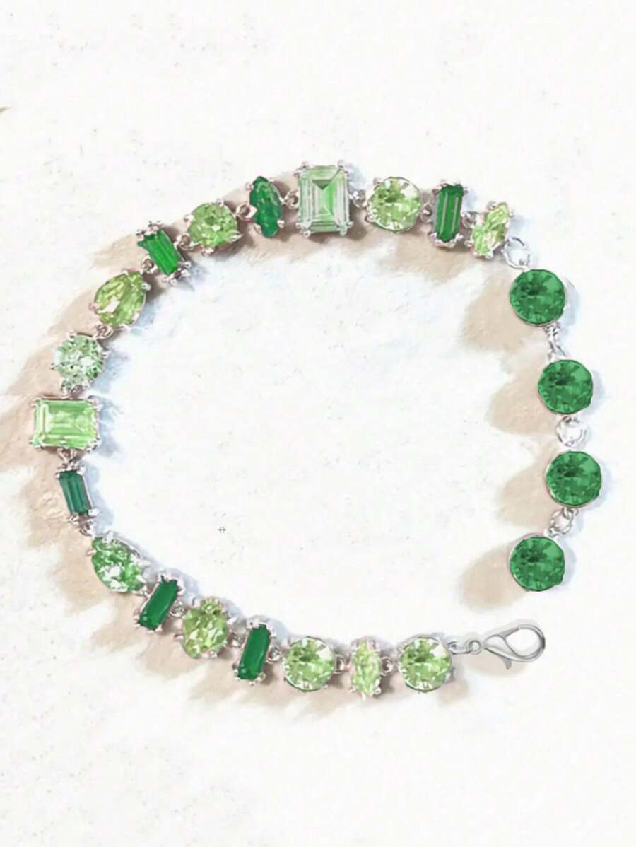 1 pieza Pulsera verde dulce para mujer, con incrustación de circonita cúbica, lujosa y de moda, versátil, regalo de amistad