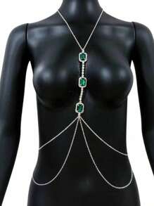 1 pieza Collar de cadena para el Body con tachuelas en forma de corazón, joyería corporal sexy con cristales para mujeres, estilo de moda europeo y americano