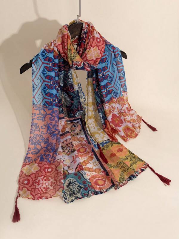 1pc Women's Palace Jacquard Fabric Breathable Scarf, Spring & Summer