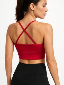 Fitness Strappy Top With Crossover At The Back, Zero Transparency Cropped Lined - Rojo - Ver 1