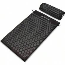 Juego de tapete y almohada de acupresión ProsourceFit para alivio dolor de espalda/cuello y relajación muscular - Grande - Negro/Negro - Ver 2