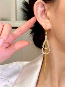 1 par de pendientes de estilo europeo y americano clásico, elegantes, de doble capa con borlas en forma de gota de agua, diseño minimalista y sofisticado para estilizar el rostro