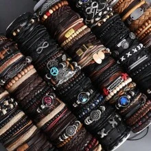 6pcs European & American Style Multi-Layer Leather Braided Bracelet Set, Simple & Fashion Accessory Suitable For Daily Wear, Gift For Friends And Family (Random Color & Design)