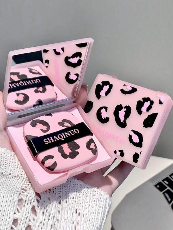 100 Sheets Pink Leopard Print Facial Oil Absorbing Paper Portable Storage Box With Mirror Beauty Tool