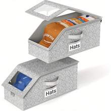 1/2-Piece Stackable Baseball Cap Organizer, Multi-Functional Storage Artifact, Maximum Capacity 24, Closet Specific, Unisex Durable Gray Box With Cardboard Lining - Grey - View 1