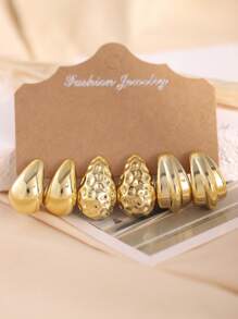 6-18pcs Gold-Color New Resin & CCB Exaggerated C-Shape Water Drop Earrings Fashion Jewelry Set