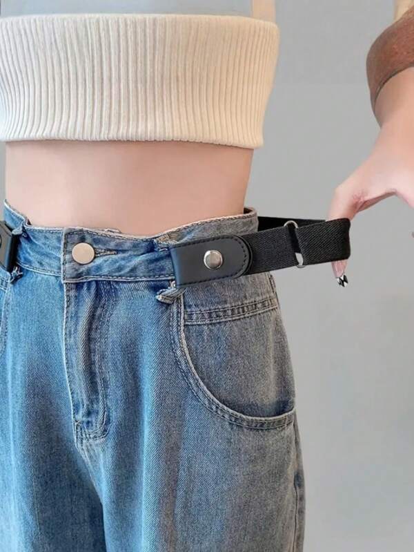 1pc Adjustable Buckle-Free Invisible Elastic Belt, Comfortable & Skin-Friendly Design, Suitable For Men & Women, Casual Wear, Hand Washable, Waist Cinching