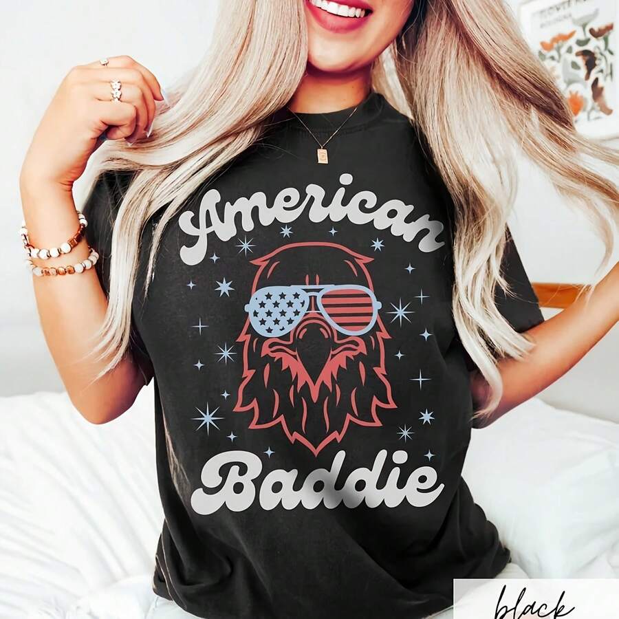 An Baddie , Th Of July Bald Eagle With Sunglasses , Cartoon Independence Day Bird Lover Fourth Of July - Black - View 1