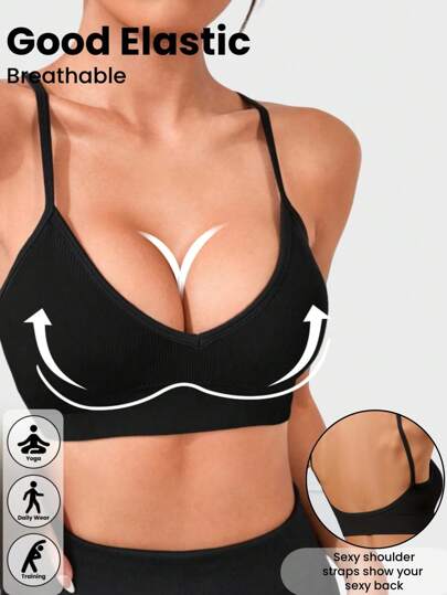 1pc Racerback Sports BH Women, Seamless Com Tafel Thin Strap Verleidelijke Neck Camisole, Wear, Yoga