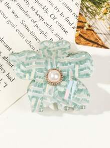 1pc Acrylic Pearl 5-Petal Flower Hair Clip Claw Clip For Bun Hairstyle, Hair Claw, Wholesale