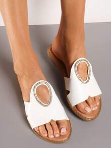Sandalias planas cómodas y versátiles de unicolor, para el verano - Blanco - Ver 2