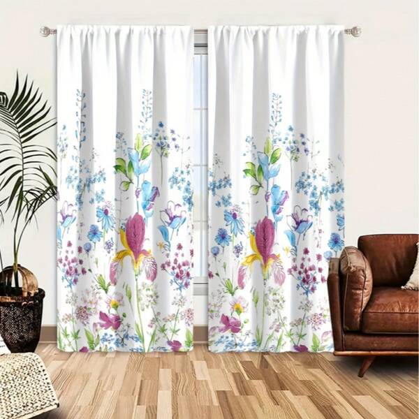 2 Cortinas com estampa floral vibrante - Design de flores rosa, para privacidade, laváveis à máquina, resistentes ao desbotamento, ideais para decoração de sala de estar e quarto, cortinas para quarto | Ambiente primaveril | Tecido de poliéster