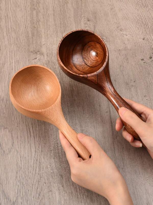 1 pièce Louche en bois de style rural, Cuillère à soupe en bois de style coréen pour la maison, Grande louche de service pour la bouillie, la diffusion en direct de l'alimentation, la boisson de soupe de style japonais, les nouilles d'escargots, les fournitures scolaires