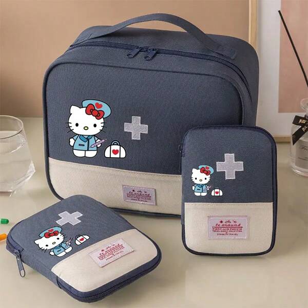 Sanrio 1 pezzo Set borsetta compatta per articoli medicali Hello Kitty - in nylon, leggera, con chiusura lampo, adatta per viaggio e uso domestico, borsa di pronto soccorso