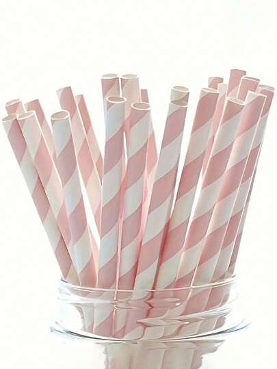 25/50/100pcs Pink Striped Drinking Straws, Beverage Straws - Suitable For Party, Bar, Wedding Decoration, Perfect Choice For Birthday Party, Wedding And Anniversary Ceremony