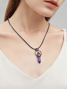 1pc Retro Hexagonal Pointed Pendant Necklace Vintage Natural Semi-Precous Stone Tiger Eye Amethysts Aventurine Quartz Jewelry H664