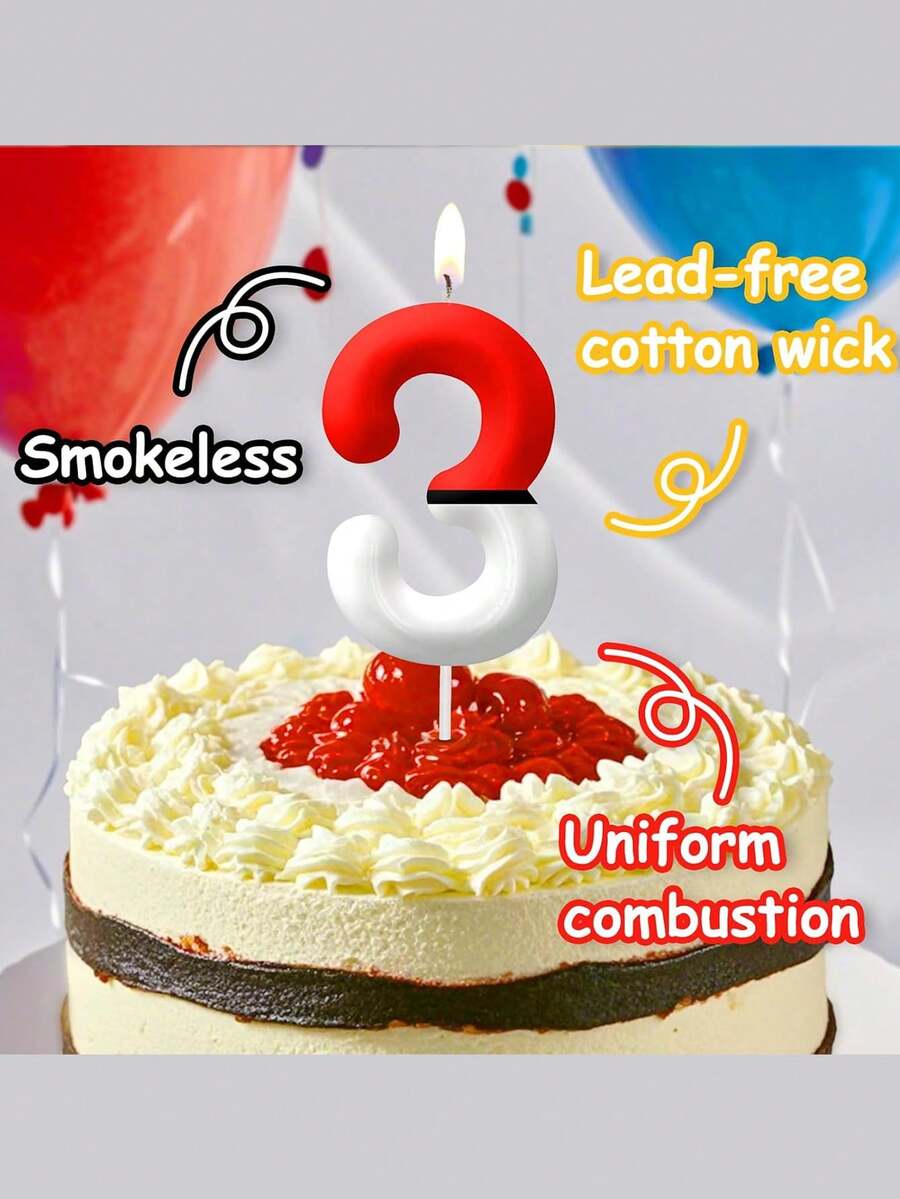 Nến trang trí bánh sinh nhật/kỷ niệm theo chủ đề đỏ trắng với các số từ 0-9. - Nhiều màu - Xem 1