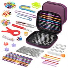 Kit de crochet pour débutants, kit de crochet avec crochets ergonomiques, aiguilles à tricoter, marqueurs de point, DIY avec étui de rangement