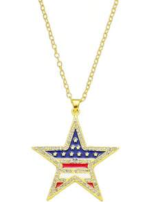 4th Of July Necklace Patriotic Rhinestone Red Blue White American Flag Enamel Stars Heart USA Flags Sparkly Crystal CZ Pendant Necklace For Men Women Independence Memorial Day Fourth Of July Jewelry Gifts2025 - 星星項鍊 - 查看 1