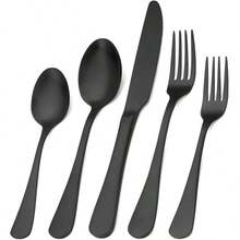 Matte Black Sierware Set Satin Finish 20Piece Stainl Steel Flatware Set Kitchen Utensil Set Service For 4 Tableware Cutlery Set For Home And Restaurant Dishwasher Safe - MatteBlack - View 1
