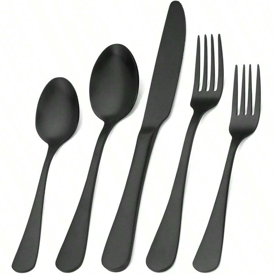 Matte Black Sierware Set Satin Finish 20Piece Stainl Steel Flatware Set Kitchen Utensil Set Service For 4 Tableware Cutlery Set For Home And Restaurant Dishwasher Safe - MatteBlack - View 1
