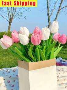 5pcs Premium Artificial Flowers, Real Touch Tulips Bouquet, DIY Craft Bridal Bouquet Home Table Living Room Decoration,For Wedding Room Home Hotel Party Event Christmas Decor,Valentine's Day