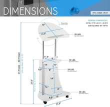 Techni Mobili Adjustable Height Rolling Laptop Cart With Storage, Sit To Stand Desk With Wheels, Podium Stand Or Medical Cart, White