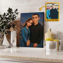 定制卡通情侣帆布画，个性化照片帆布艺术品，独特的周年纪念礼物，结婚礼物，手工肖像艺术 - 上传照片，由专业设计师处理，平面印刷，温馨氛围，秋季家居焕新，北欧舒适家居，温馨氛围，家居和谐 - As Shown - 查看 7