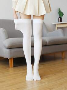 1/4 Pair Solid Color Thigh High Socks, Gothic Style, Comfortable Women Socks