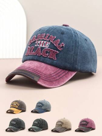 1pc Vintage Distressed Letter Embroidery Baseball Cap, Wide Brim Deep Crown Casual Street Hip-Hop Hat, Unisex Fashion Accessory Made Of Polyester